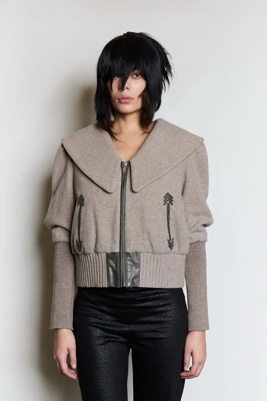 taupe wool peacoat, view 1