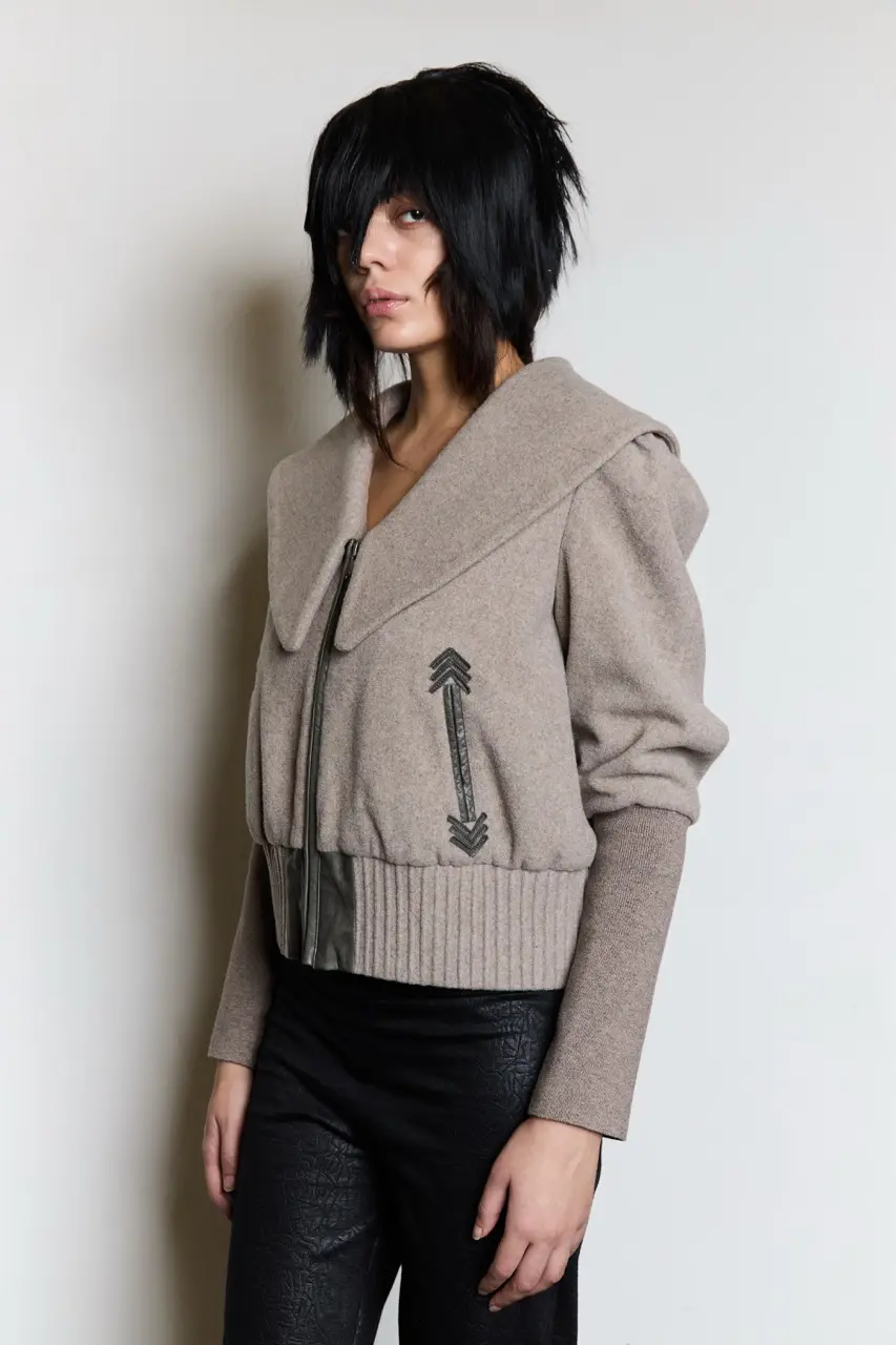 taupe wool peacoat, view 3