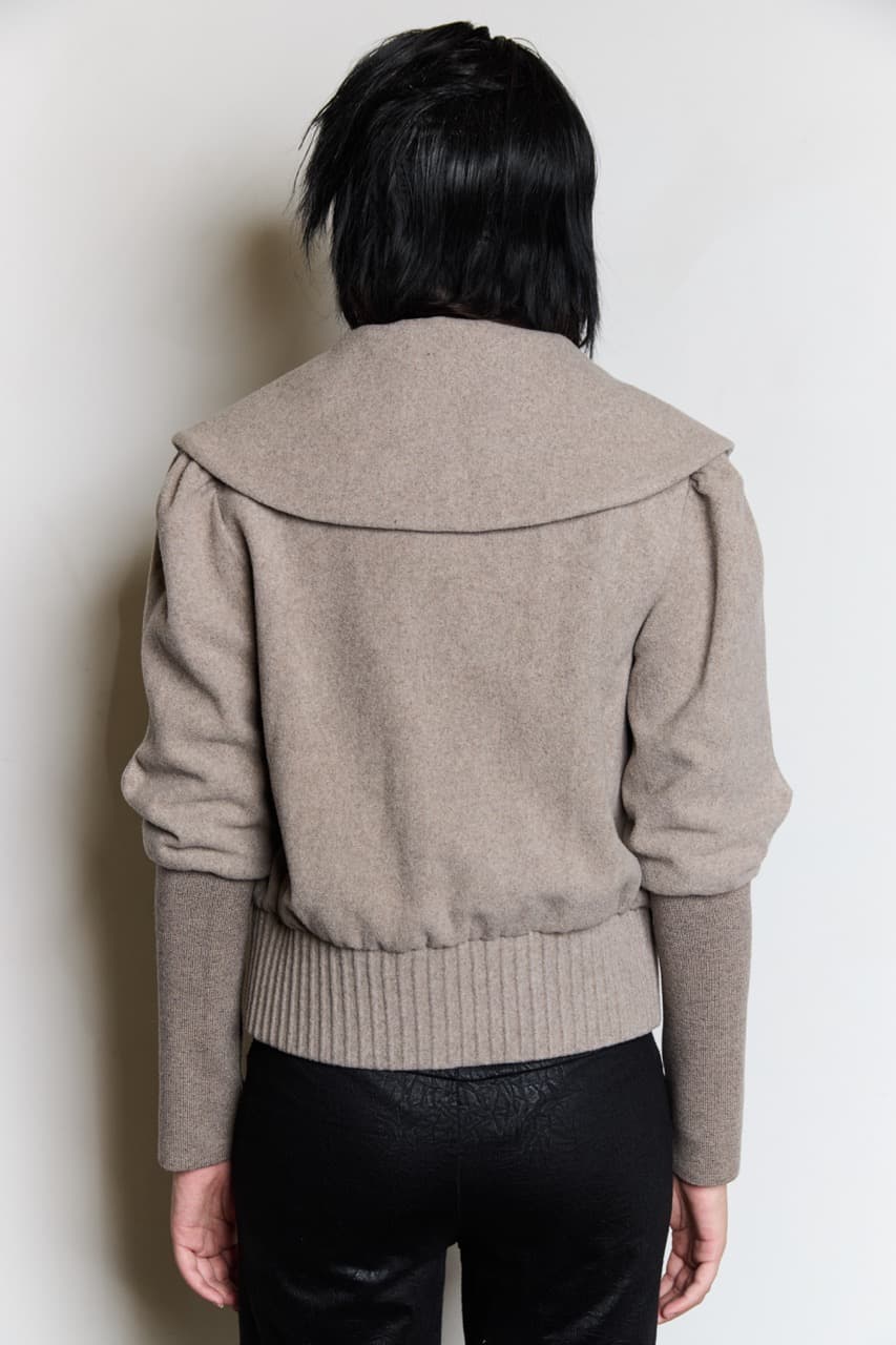 taupe wool peacoat, view 4