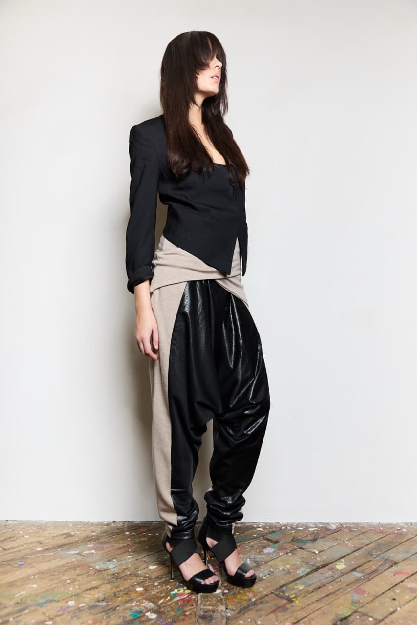 wool melange drop crotch sweatpants, view 3